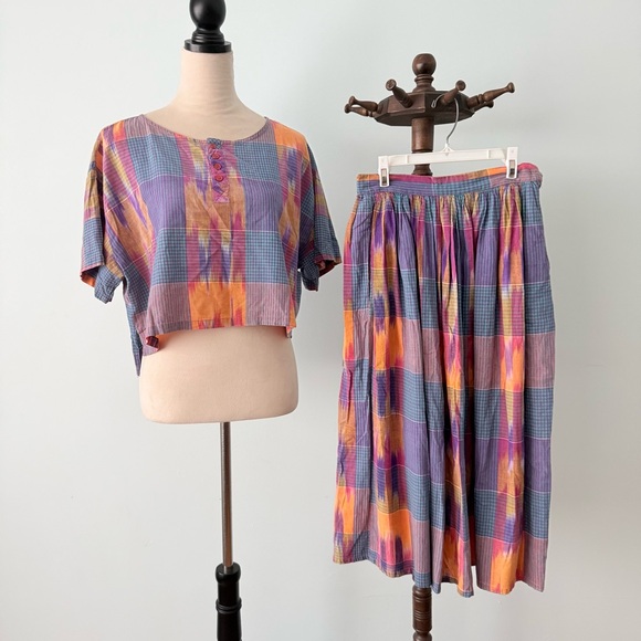 Dresses & Skirts - ✨ Vintage Joseph Studio 2-Piece Set Artsy Plaid Top & Midi Skirt Size M 🎨